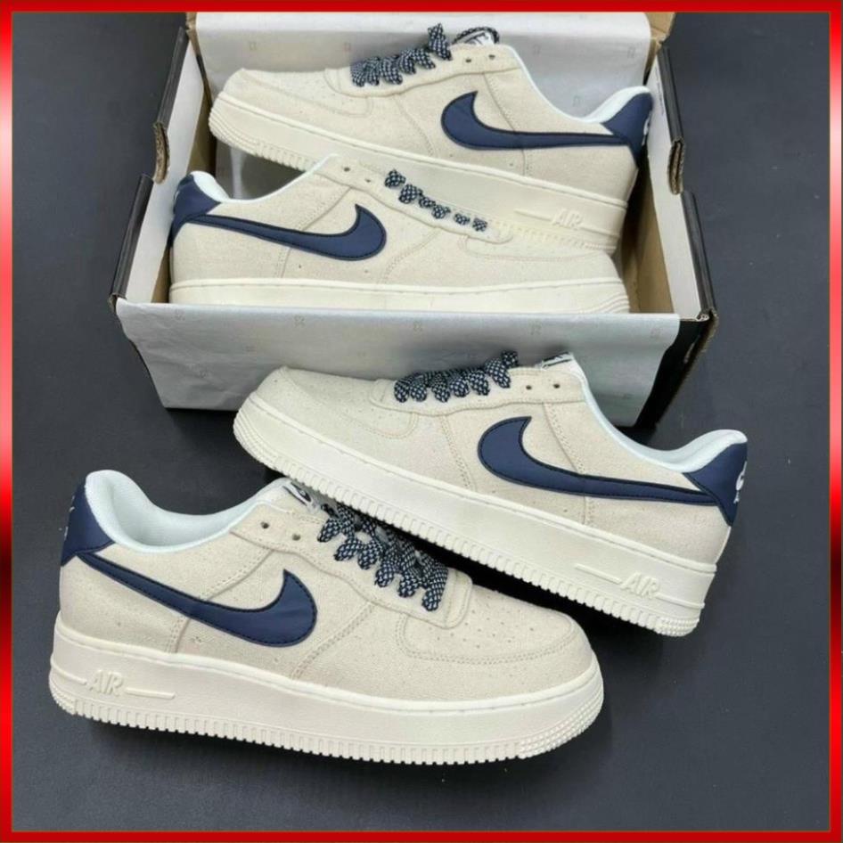 Giày AIR Force 1 Canvas Navy, Giày AF1 vải xé màu kem sữa tăng chiều cao Nam Nữ