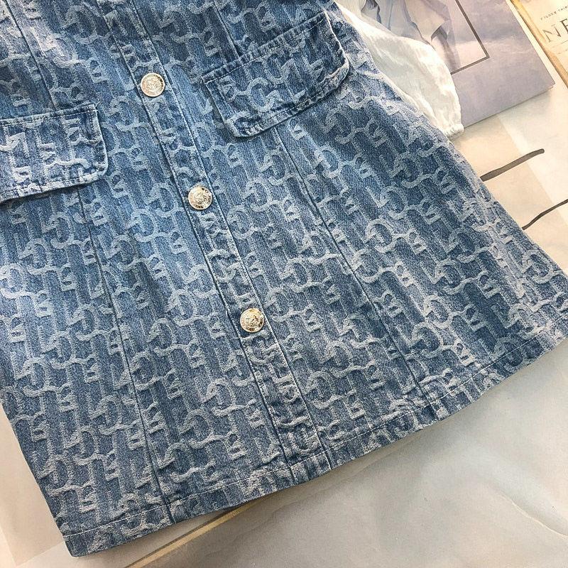 Bộ Đầm Yếm denim Hai Mảnh Thời Trang Mùa Hè 2022 Cao Cấp Phong Cách Pháp Dành Cho Nữ
