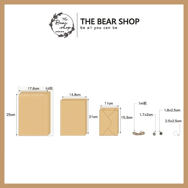 Combo giấy viết thư và bì thư khổ A5 B5 kèm phụ kiện phong cách vintage - The Bear Shop