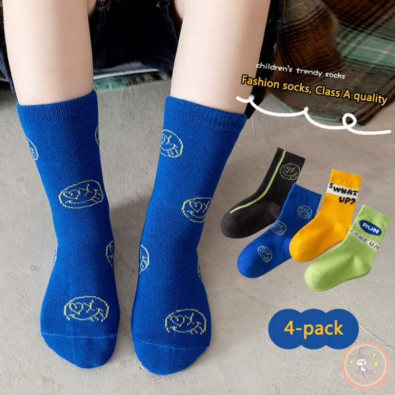 Vớ Dài Trung Bình Giữ Ấm Chân In Họa Tiết Hoạt Hình Chữ Thời Trang Xuân Thu Cho Bé Trai