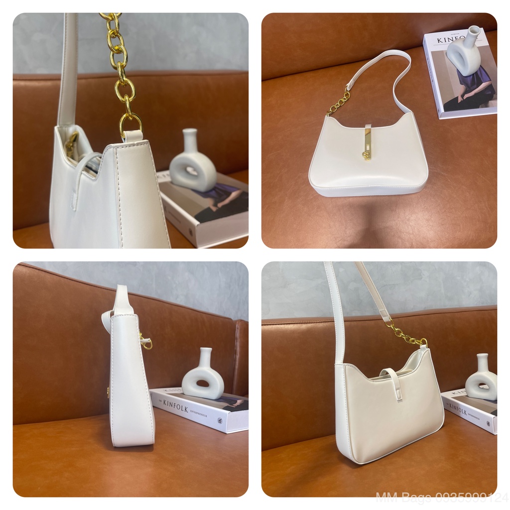 Túi kẹp nách công sở mới MM Bags túi đeo vai nữ dây da phối xích 2022 KNE78