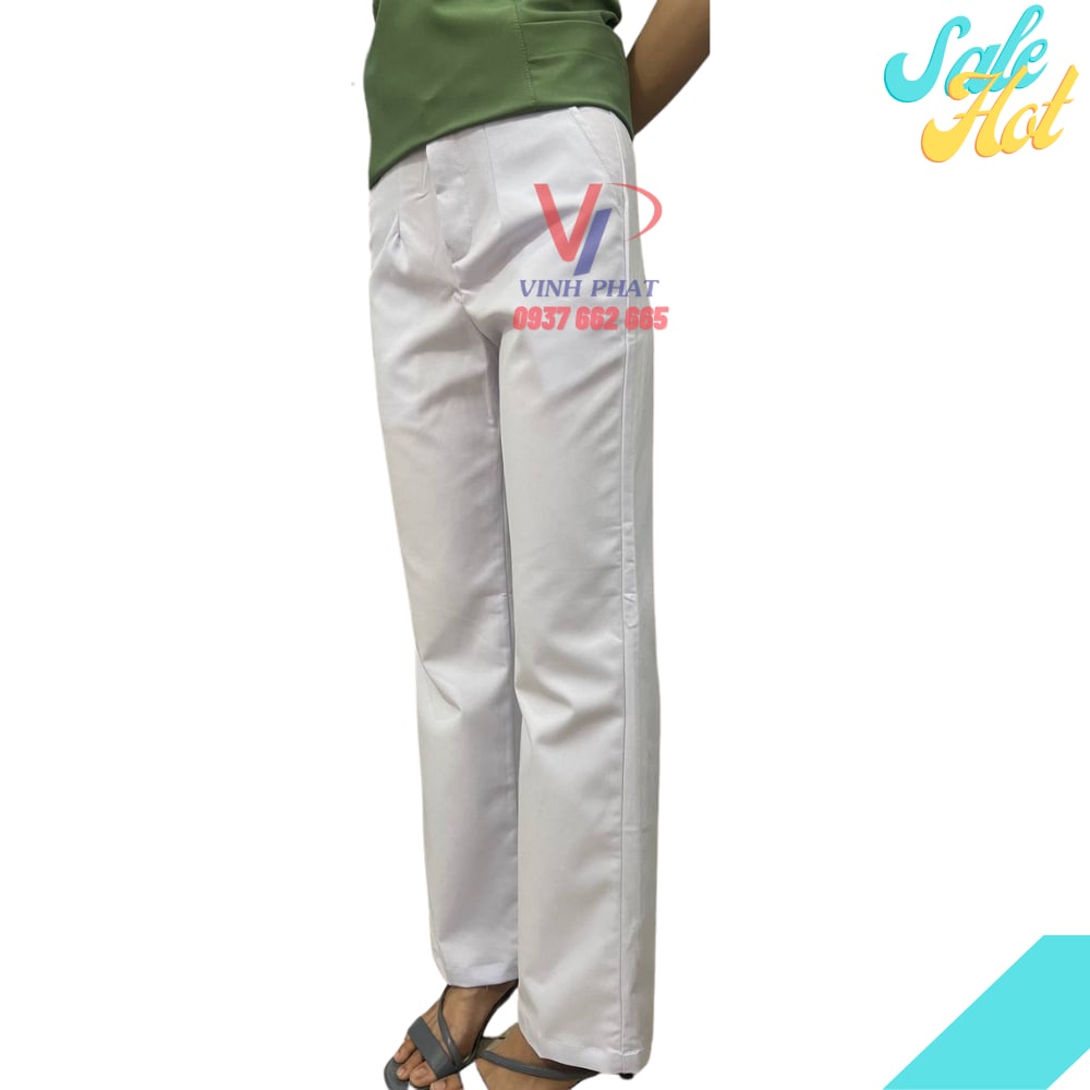 Quần Blouse Trắng Vải Kaki Cao Cấp Mềm Mịn Thoáng Mát Đồng Phục Cho Y Tá Dược Sĩ,Điều Dưỡng  - Hình thật