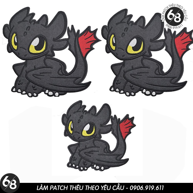 Sticker ủi thêu logo hình rồng răng sún Pterosaur Night Fury dễ thương cute - Patch ủi quần áo balo H31
