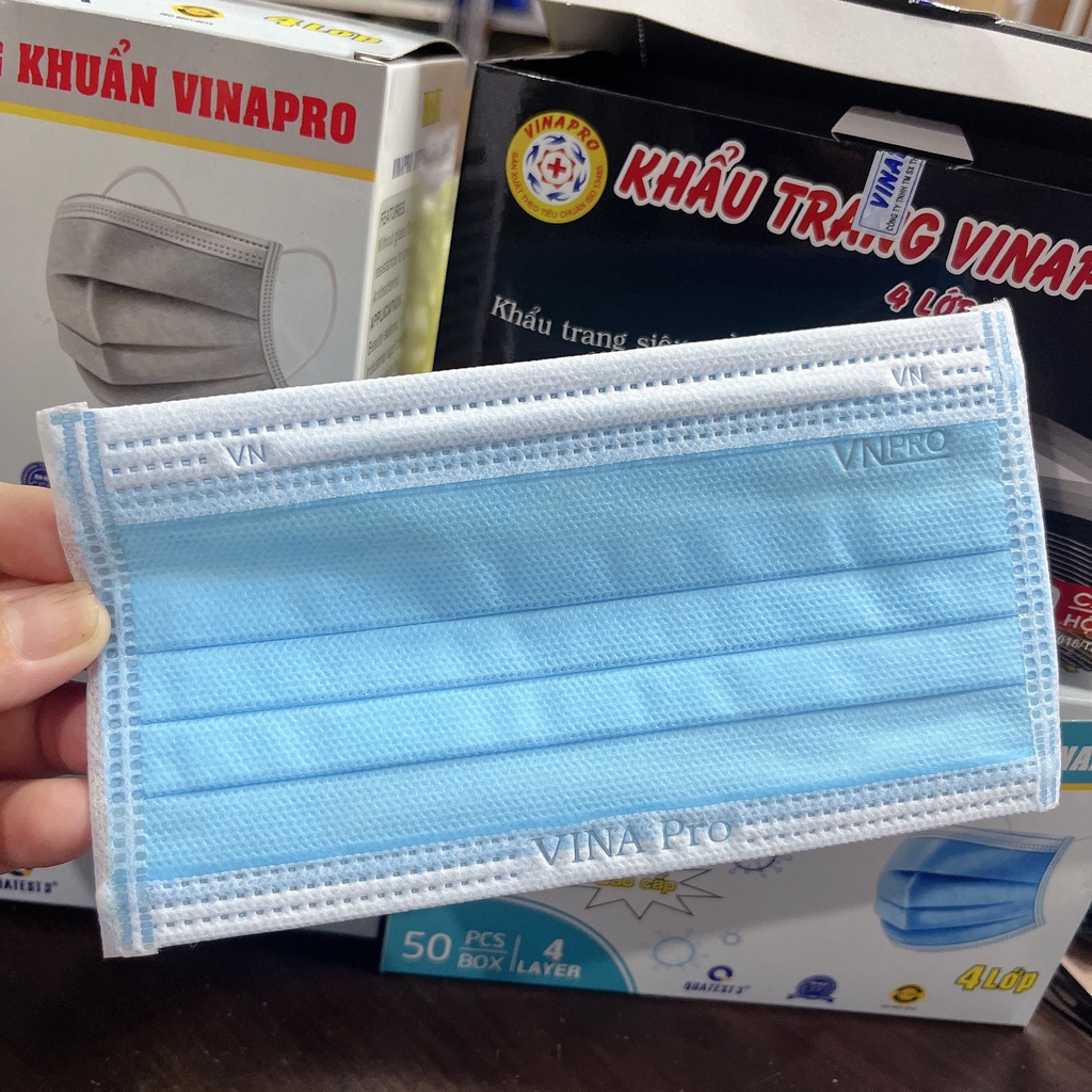 Khẩu trang y tế 4 lớp Vinapro, Katoji giấy lọc kháng khuẩn- hộp 50 cái- tân bình