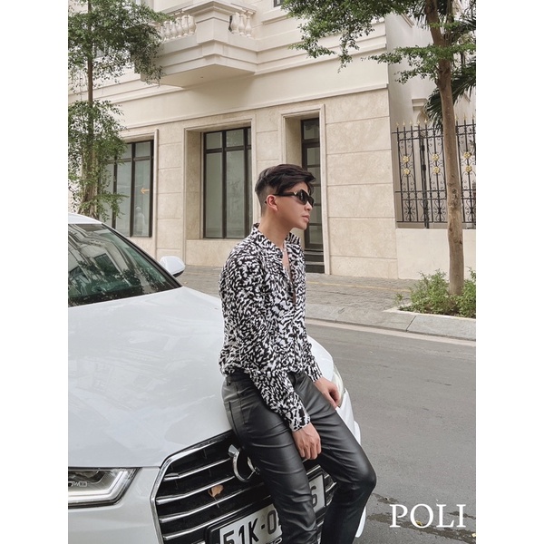Áo sơ mi nam POLI MAN có màu hoạ tiết đen trắng
