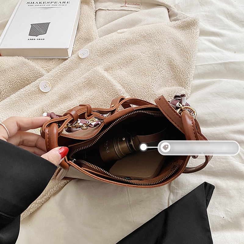 Túi Đeo Vai Bằng Lụa Phối Dây Đeo Sợi Xích Phong Cách Hàn Quốc Cổ Điển Thời Trang Cho