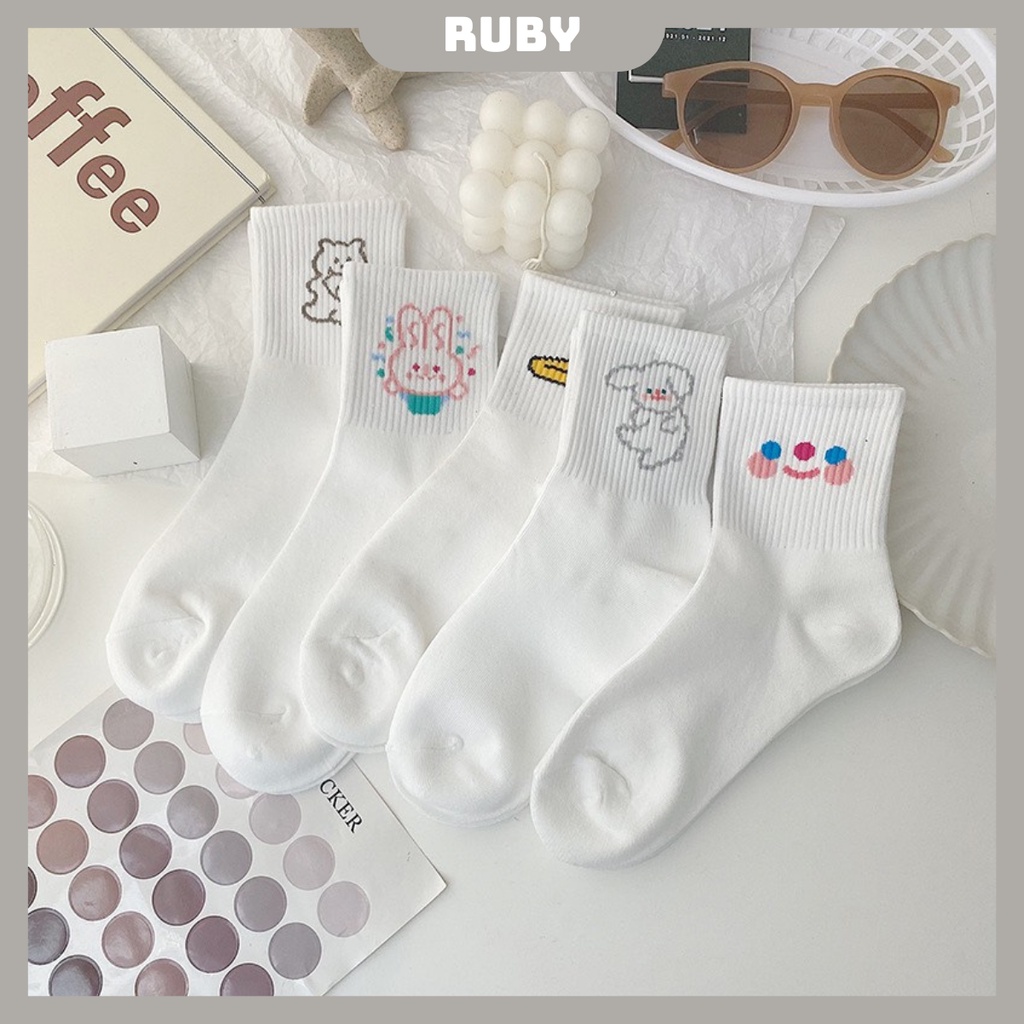 Tất nữ, vớ nữ màu trắng cổ cao cá tính (T04) - Ruby Shop