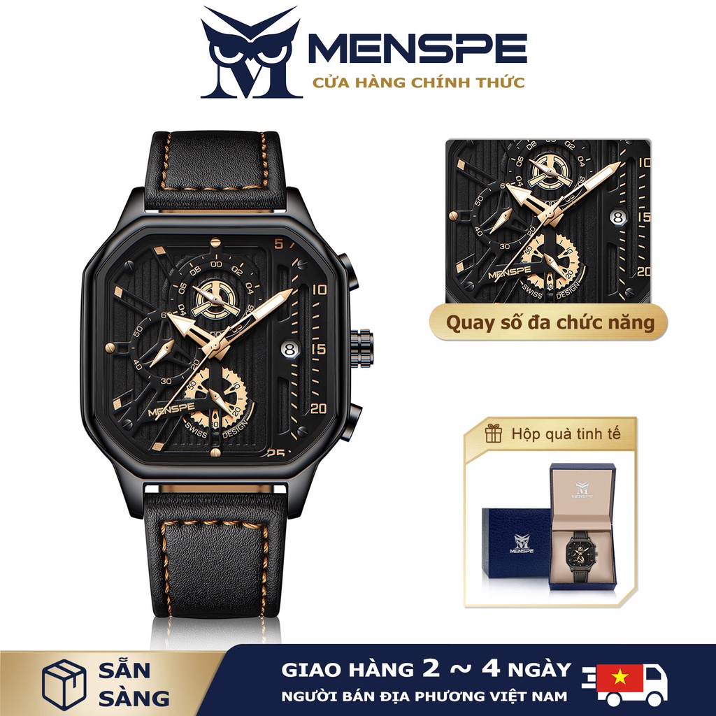 Đồng hồ quartz MENSPE có thể xem lịch dây đeo bằng da thời trang cao cấp