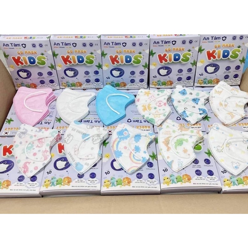 Hộp 10 cái khẩu trang 6D Kids An Tâm dành cho bé 2-6 tuổi đủ hình