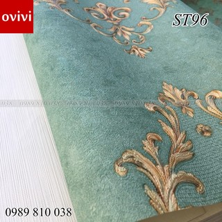 Giấy dán tường phòng ngủ 3d không sẵn keo, giấy dán tường lụa hoa văn châu âu nổi đẹp dày khổ 53cm