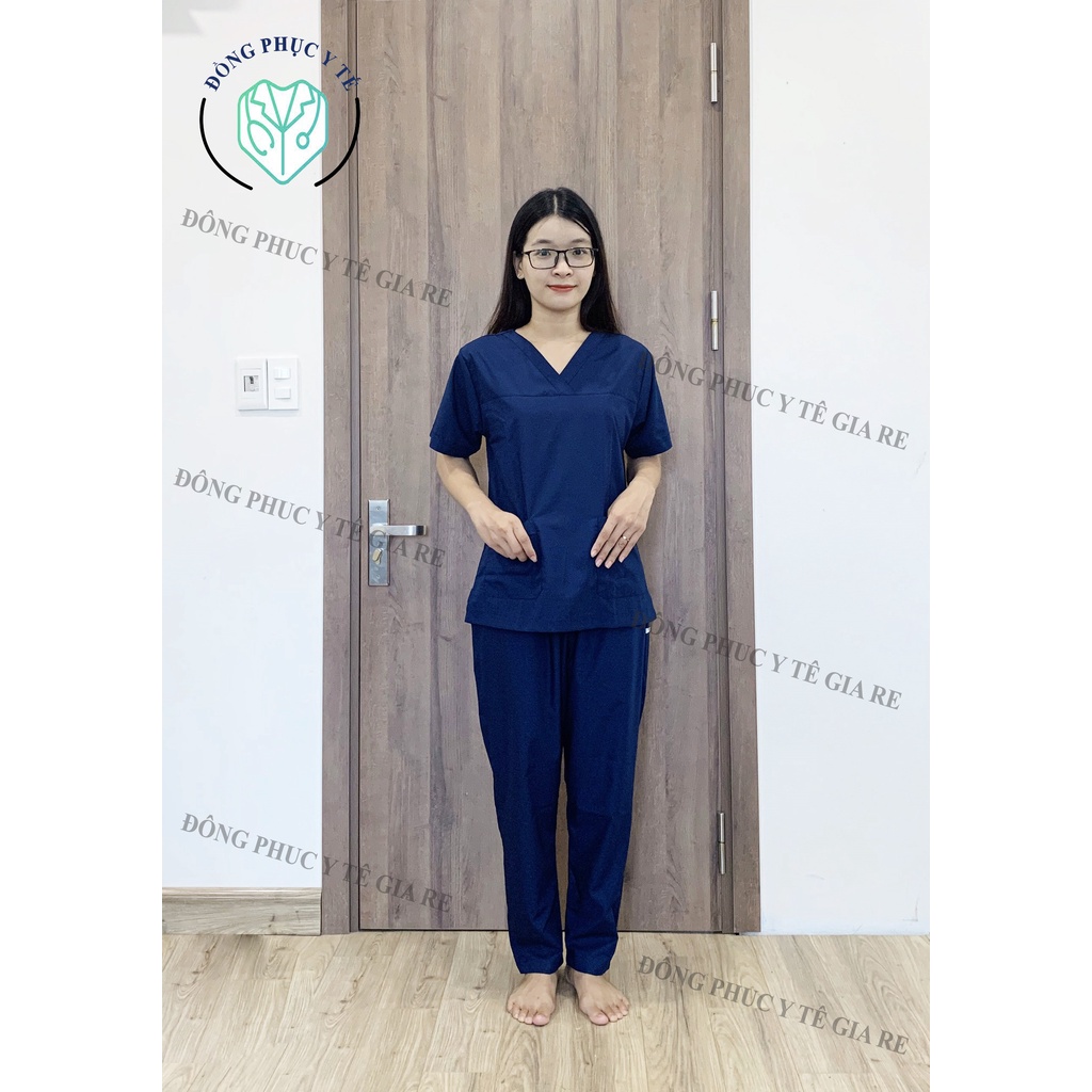 Bộ Scrubs Màu Xanh Than Vải Lon Bác Sĩ, Dược Sĩ, Y Tá - Tổng Kho Blouse Sài Thành