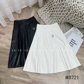 Chân váy da dáng xoè dài qua gối