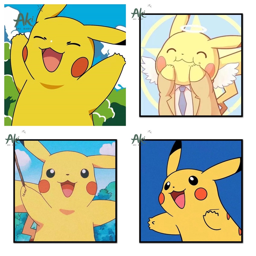 Tranh tô màu theo số Pikachu có khung 20*20cm - Tranh sơn dầu số hóa tự tô cho trẻ em chủ để hoạt hình