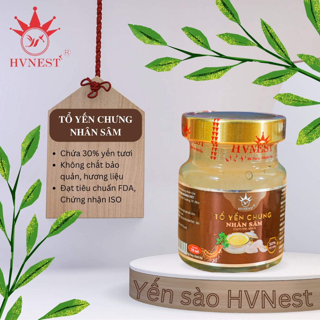 Yến sào tự nhiên HVNEST chưng vị SÂM 70ml, không chất bảo quản