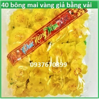 Sale sỉ-Bịch 36 bông Hoa mai vàng, đào hồng bằng vải, hoa mai giả, đào giả kèm kẽm, lá trang trí tết-giá sỉ tại xưởng