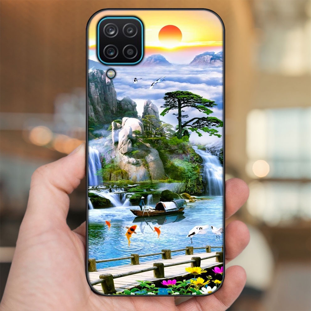 Ốp lưng Samsung A12 5G, M12 viền đen in hình Non Nước Phong Thuỷ Tài Lộc