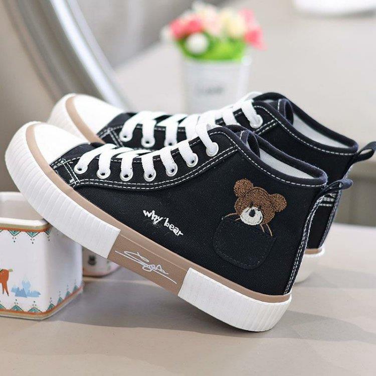 Giày Thể Thao Vải Canvas Cổ Cao Màu Đen Thời Trang Xuân Thu 2022 Cho Nữ