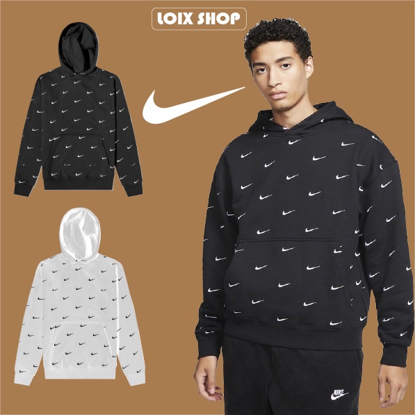 Áo hoodie Nike swoosh chính hãng thêu có mũ zip form rộng, áo nỉ oversize nam nữ unisex LOIX