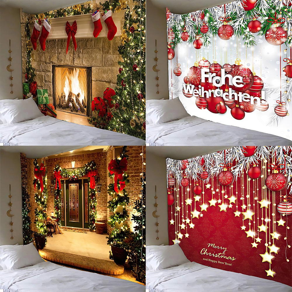 Tấm thảm ông già Noel Thời trang Lò sưởi Quà tặng Giáng sinh Tường phòng ngủ Vải trang trí Hoạt hình Quà tặng Giáng sinh Vải nền năm mới Vải polyester Treo tường Khăn tắm biển
