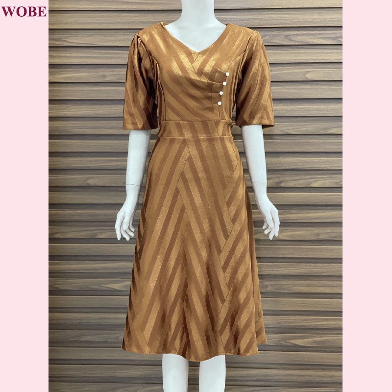 Đầm trung niên sang trọng WOBE, thiết kế cao cấp dự tiệc cho mẹ co giãn tốt đến 80kg DN12 Đỏ - WB WOMAN &amp; BEAUTY