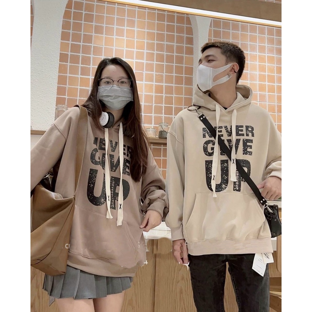 [HDYK193] ÁO KHOÁC HOODIE NỈ NGOẠI NỮ CHUI ĐẦU IN CHỮ NEVER GIVE UP MÀU ĐEN XÁM NHẠT ĐỎ KEM CÁ TÍNH HADI