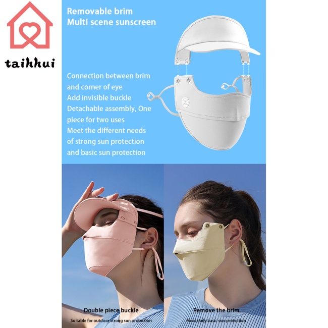 Mũ Chống Nắng Kèm Mặt Nạ Chống Tia Uv Bằng Lụa Mát Thoáng Khí Thời Trang Mùa Hè Cho Nữ