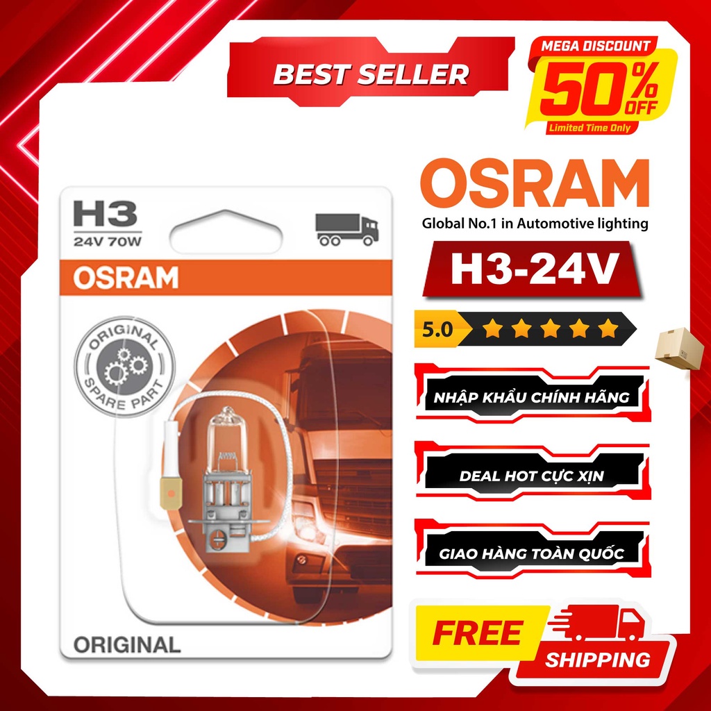 Bóng Đèn Halogen OSRAM Original H3 24V 70W Nhập Khẩu Chính Hãng