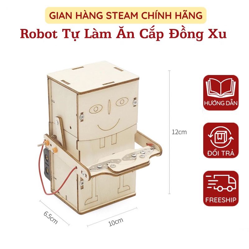 Robot Tự Làm Ăn Cắp Đồng Xu Mô Hình Bằng Gỗ Tự Lắp Ráp Bộ Đồ Chơi Mini Dạy Học STEM Khoa Học