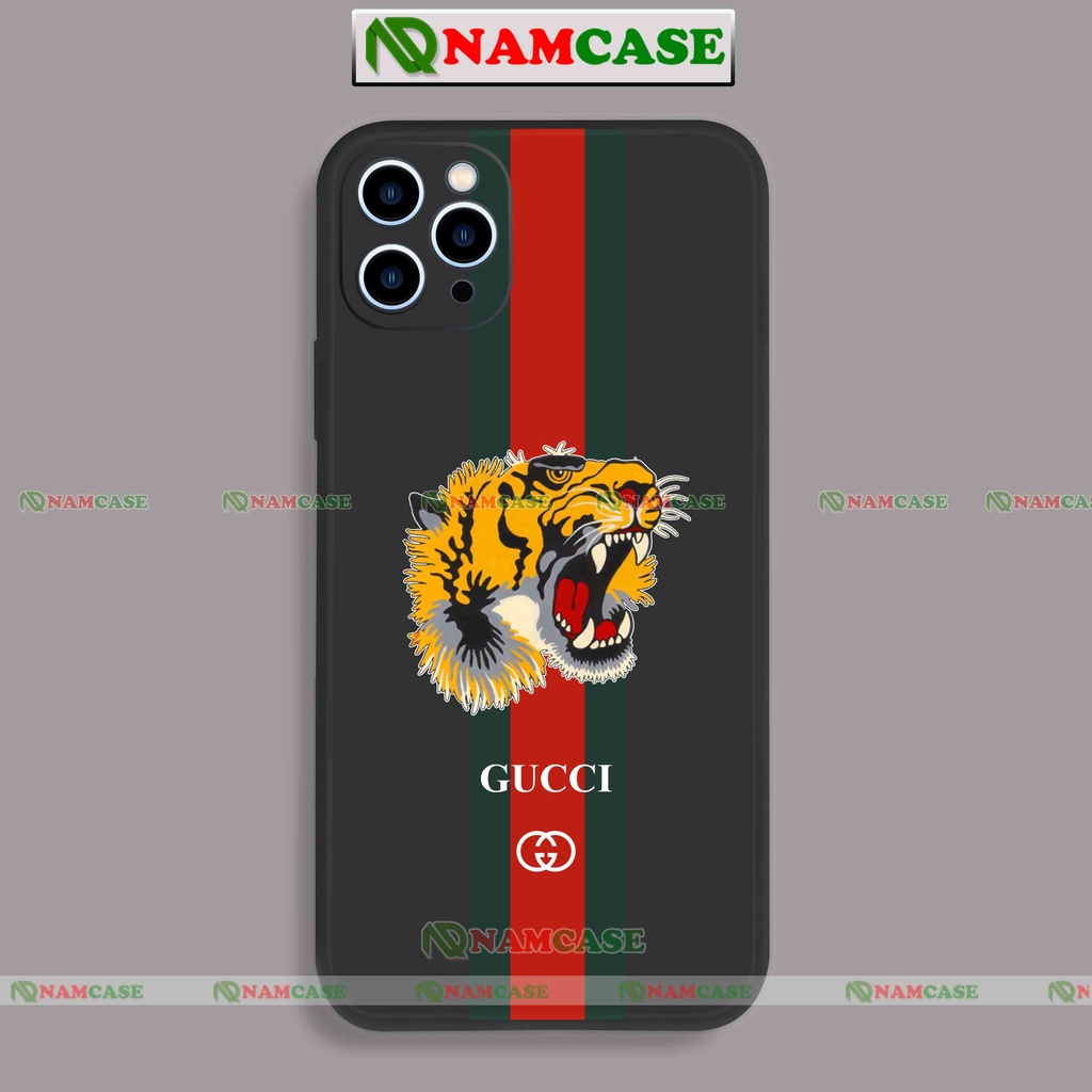 Ốp lưng điện thoại iPhone Gucci đầu hổ cạnh vuông silicon dẻo bảo vệ camera ip 6/6s/7/8/X/XS/XR/11/12/13/14 Pro Plus Max