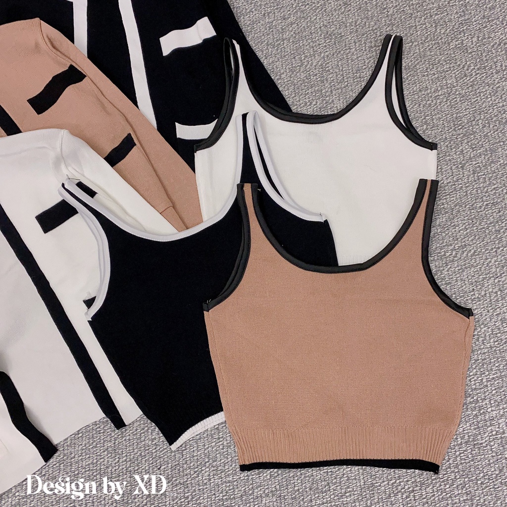 [Ảnh Thật]: Set Áo Len Hai Dây Bản To Mix Khoác Cardigan 3 Màu
