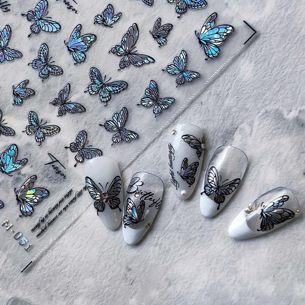 Hình Dán Trang Trí Móng Tay Họa Tiết Bướm Và Chữ Tiếng Anh Màu Trắng Đen