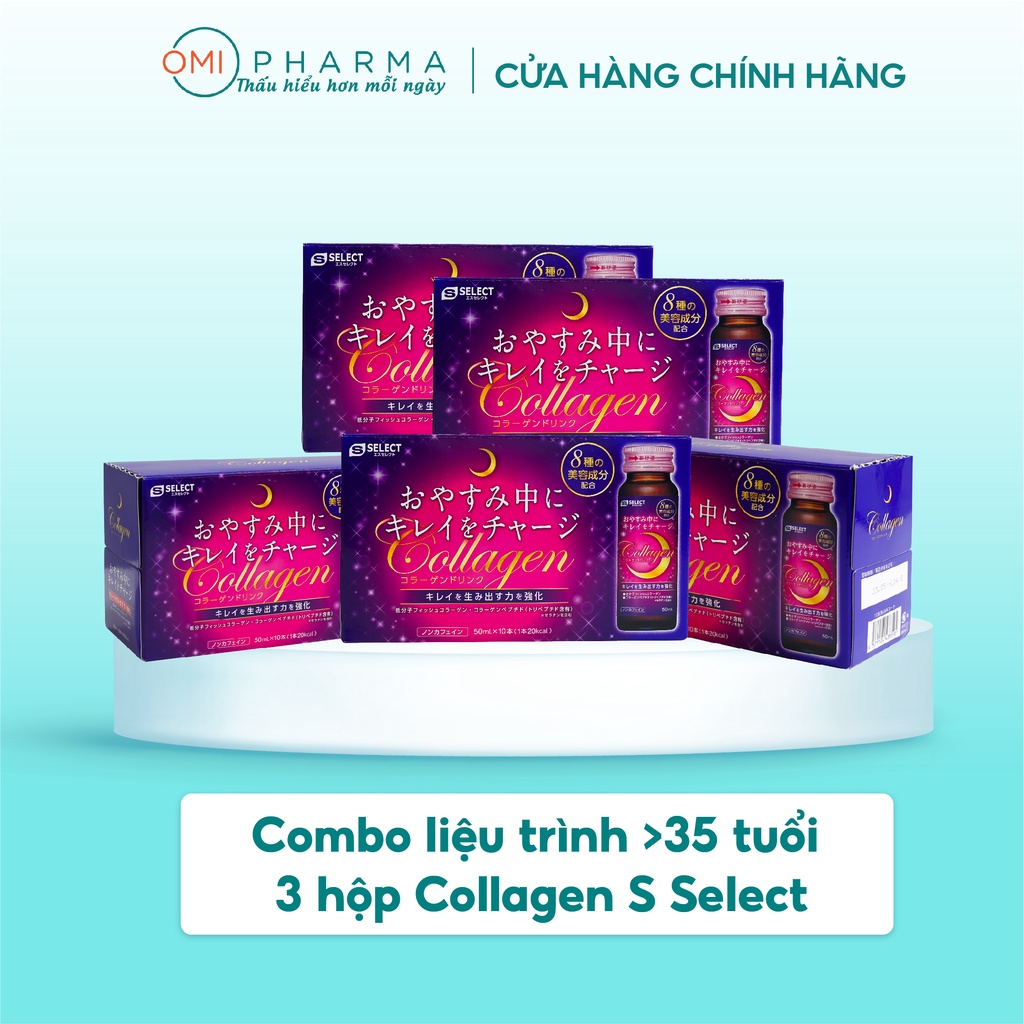 Combo 5 Hộp Nước Uống Đẹp Da Collagen S Select Nhật Bản Liệu Trình Trẻ Hóa, Dưỡng Sáng Da Hoàn Hảo (50 Lọ)