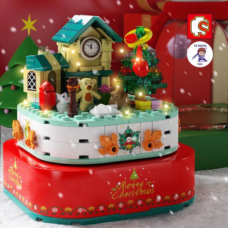 Đồ Chơi Lắp Ráp Giáng Sinh Noel Mô Hình Ngôi Nhà Người Tuyết Hộp Nhạc Dây Cót Phát Sáng Cây Thông 601162