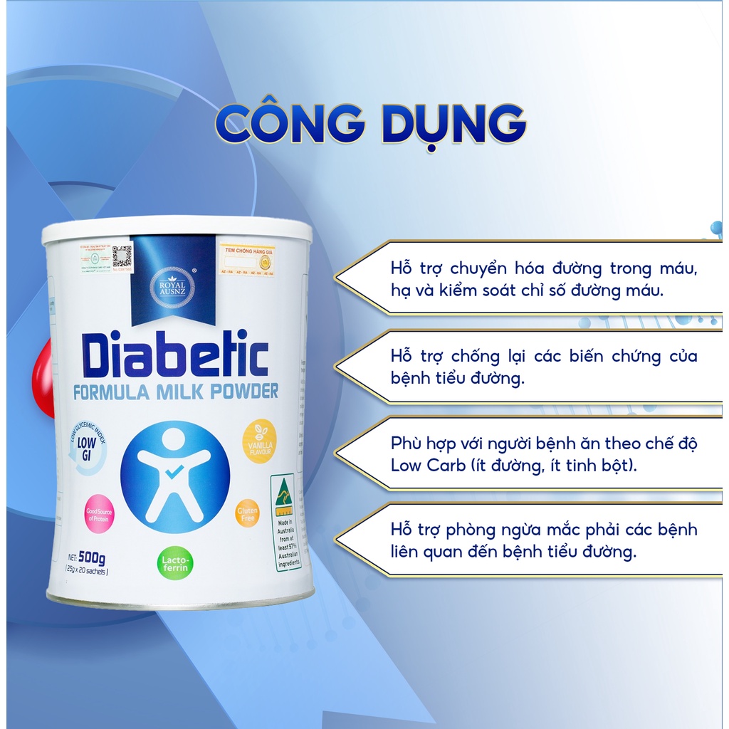 Sữa Dành Cho Người Tiểu Đường Hoàng Gia Úc ROYAL AUSNZ Diabetic Formula Hỗ Trợ Hạ Đường Máu - Gói 25g