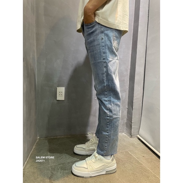 Quần Jeans Nam A2071 form Slimfit Xanh Lơ Đậm Trơn Basic Lai Cắt