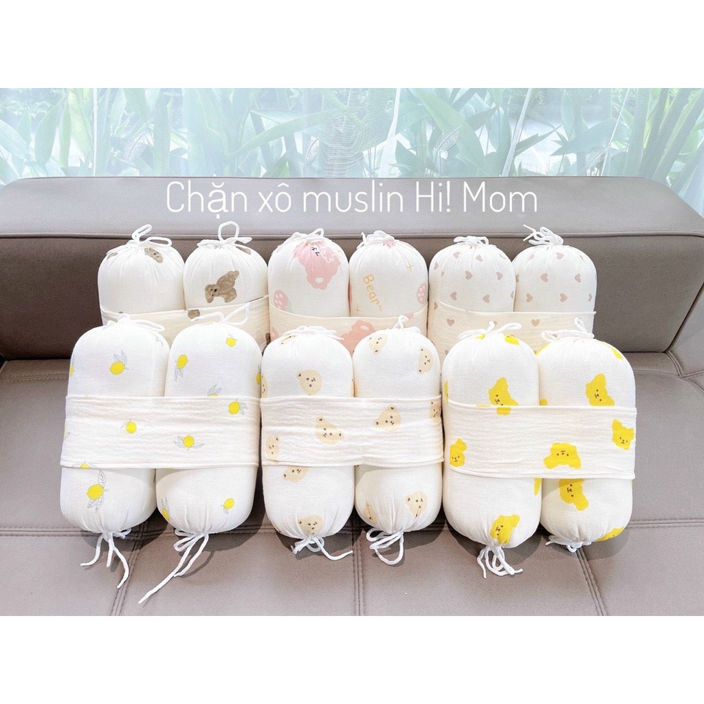 Bộ Chặn Xô Sơ Sinh HiMom Xô Muslin Ruột Bông Tự Nhiên