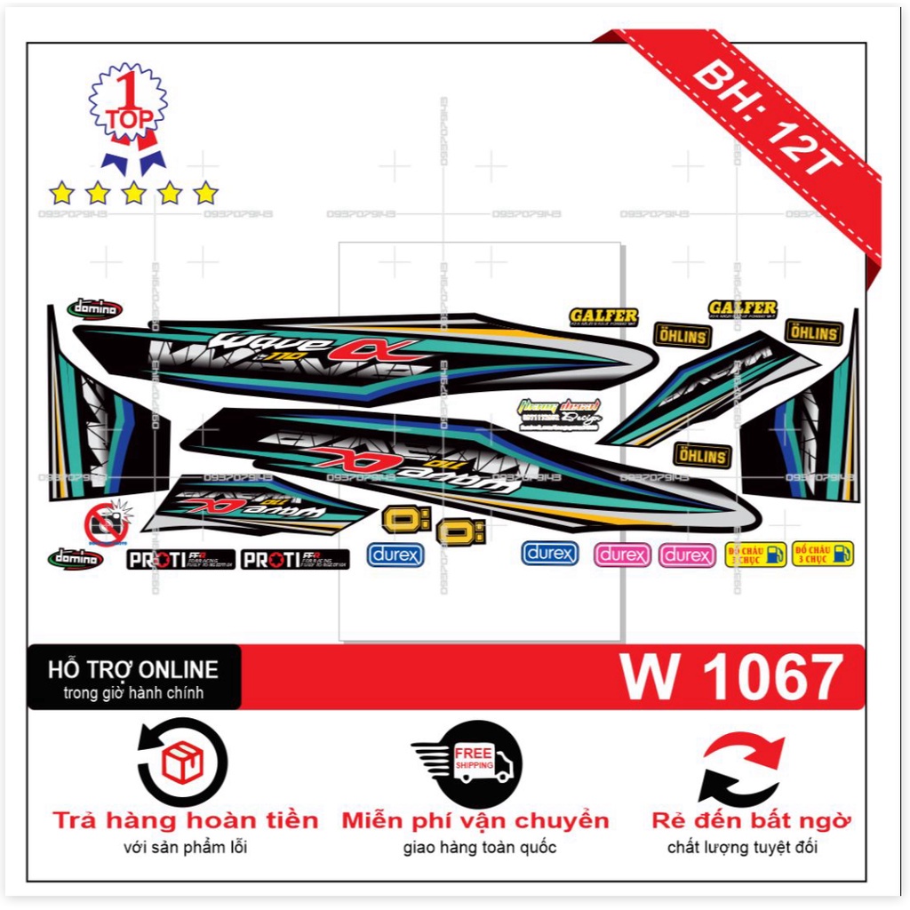 FREE SHIP + SALE SỐC +DECAL PVC 5 LỚP CHẤT LƯỢNG CAO Tem rời wave a 2017 đen