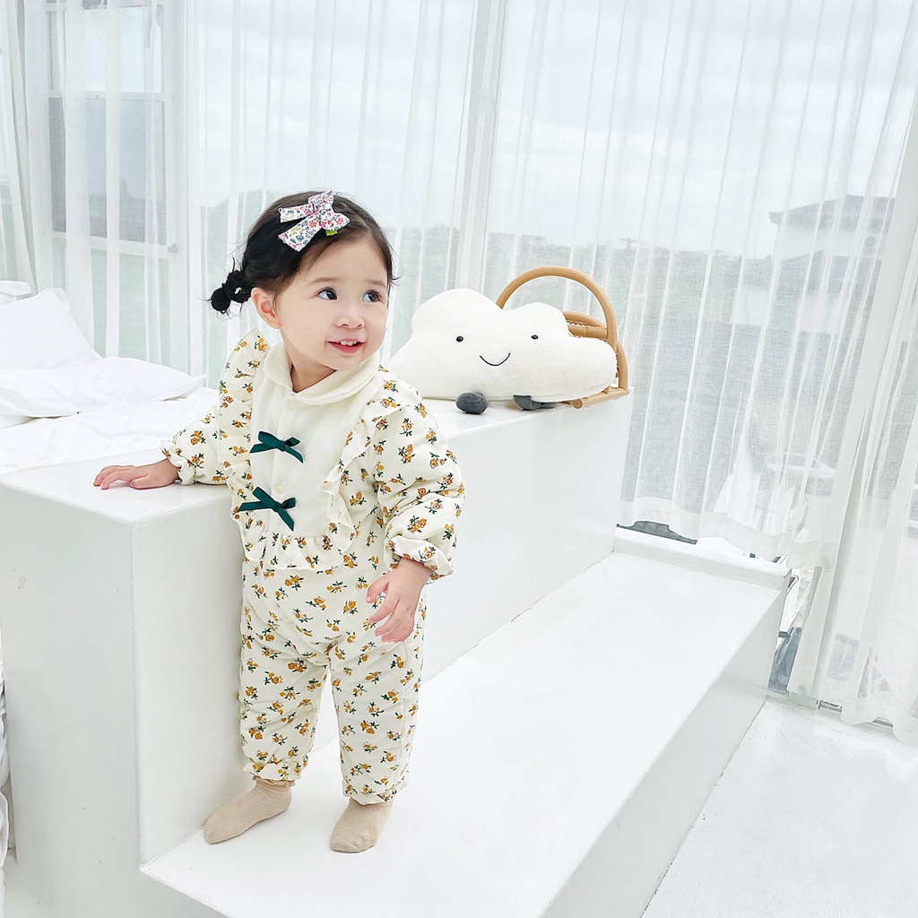 Sanlutoz Áo Liền Quần Dài Tay Chất Liệu Cotton In Hoa Dễ Thương Giữ Ấm Mùa Đông Dành Cho Bé Gái