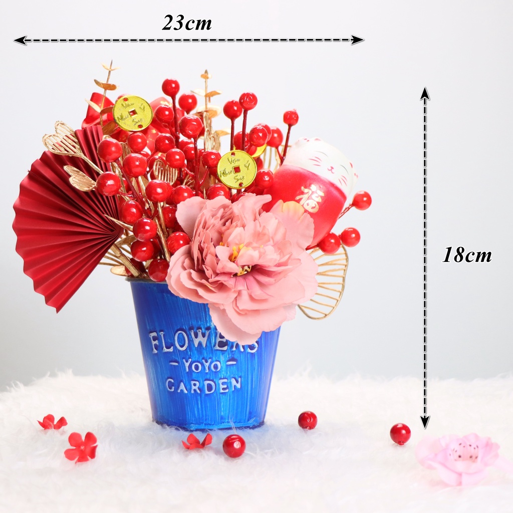 Chậu Đào Đông Trang Trí TẾT A08 May Mắn Tài Lộc – Handmade