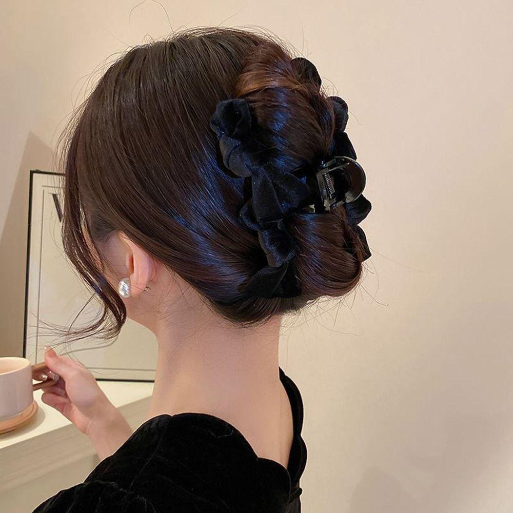 Kẹp Tóc Đuôi Ngựa Hình Nơ Bằng Nhung Phong Cách Hàn Quốc Cổ Điển Thanh Lịch Dành Cho Bạn Nữ