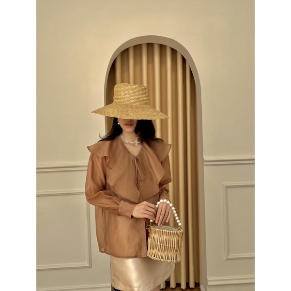 Áo sơ mi nữ, áo sơ mi tơ organza nơ cổ - Fleated organza blouse