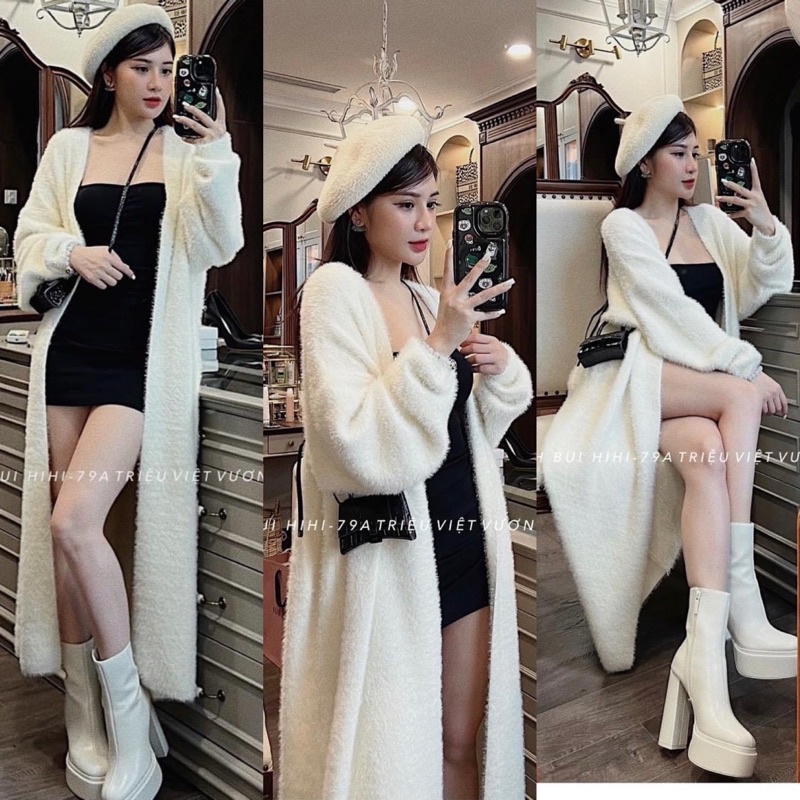 Áo Khoác Cadigan Dáng Dài Len Lông Thỏ , Áo Khoác Choàng Len Lông Thỏ