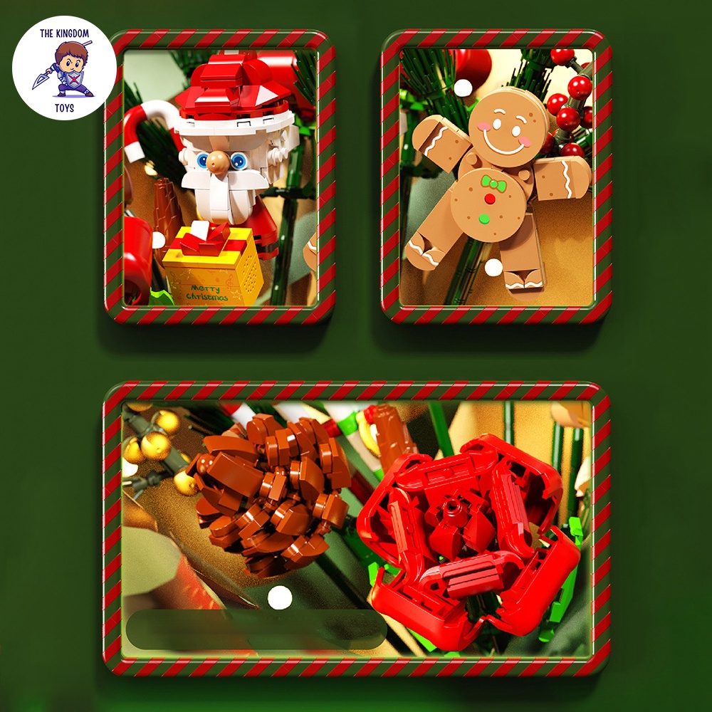 Đồ Chơi Lắp Ráp Giáng Sinh Noel Mô Hình Bó Hoa Giáng Sinh Phát Nhạc Có Ông Già Tuyết Hoa Hồng Cookie 605026
