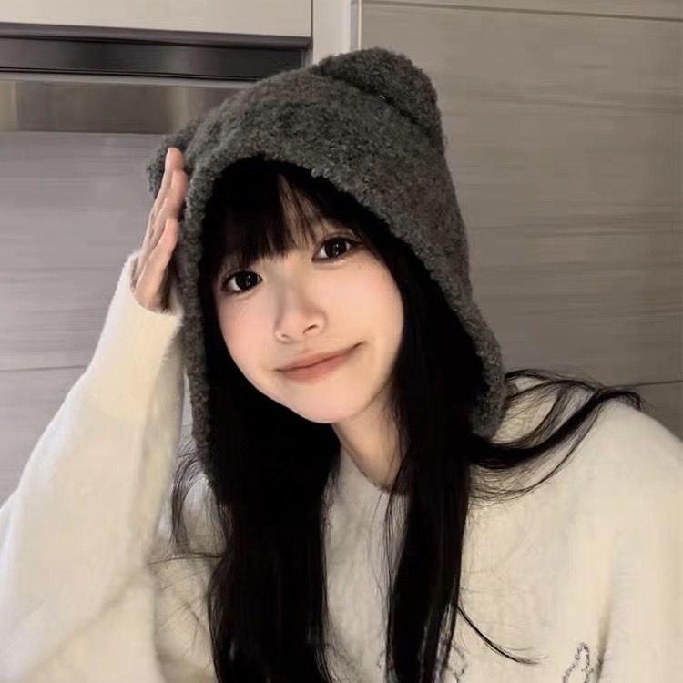 Mũ Len Dệt Kim Giữ Ấm Tai Gấu Xám Dễ Thương Thời Trang Thu Đông Mới 2022 Dành Cho Bạn Nữ