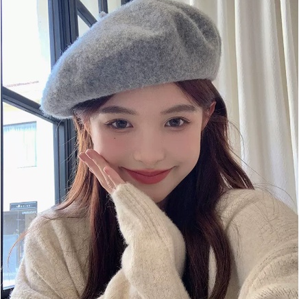 Mũ beret vải len màu trơn thời trang mùa đông dành cho nữ