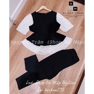 Set áo peplum phối voan quần dài bigsize 57-87kg