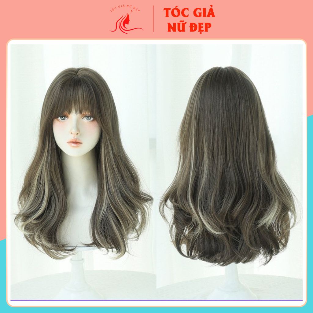Tóc giả nguyên đầu mẫu mới nâu lạnh line vàng