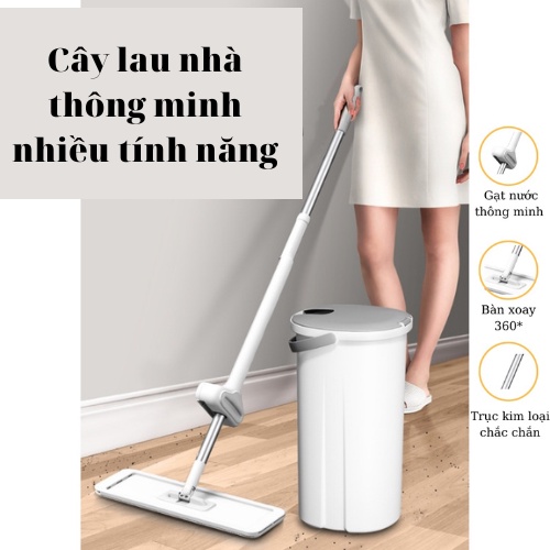 Cây Lau Nhà Tự Vắt Wanben, Chổi Lau Nhà Thông Minh Thiết Kế Tiện Lợi Lau Mọi Nơi Với Đầu Trục Xoay 360*