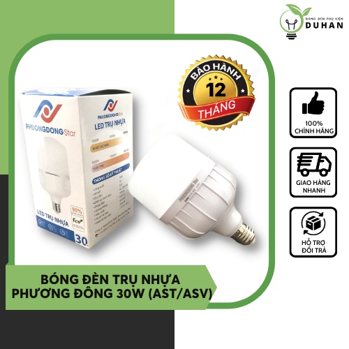 Bóng đèn trụ nhựa Phương Đông 30w ánh sáng vàng/ trắng đèn bulb tròn kín chống thấm nước bảo hành 12 tháng - Duhan shop