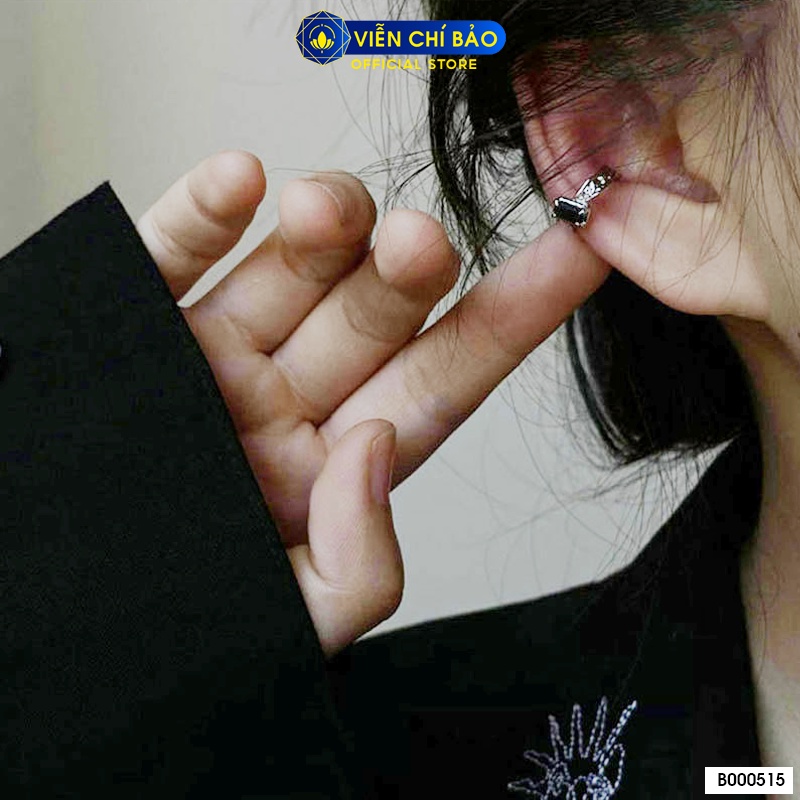 Bông tai bạc nữ kẹp vành đá vuông (chiếc) chất liệu bạc 925 thời trang phụ kiện trang sức Viễn Chí Bảo B000515